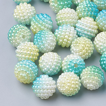 Imitation Pearl Acrylic Beads, Berry Beads, Combined Beads, Rainbow Gradient Mermaid Pearl Beads, Round, Champagne Yellow, 10mm, Hole: 1mm, about 200pcs/bag