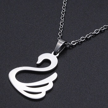 201 Stainless Steel Pendants Necklaces, with Cable Chains and Lobster Claw Clasps, Swan, Stainless Steel Color, 17.71 inch(45cm), 1.5mm