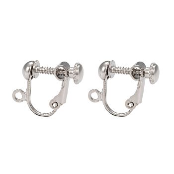 Brass Screw Clip Earring Converter, Spiral Ear Clip, for non-pierced Ears, with Loop, Platinum Color, Nickel Free, about 13.5mm wide, 17mm long, 5mm thick, hole: about 1.2mm