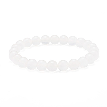 Natural Pink Calcite Round Beads Stretch Bracelet for Women for Her, Beads: 8mm, Inner Diameter: 2-1/4 inch(5.6cm)