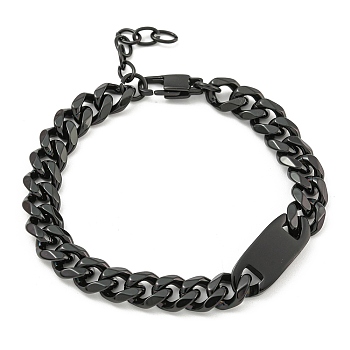 304 Stainless Steel Cuban Link Chain Oval Link Bracelets for Women, Black, 7-1/2 inch(19cm)