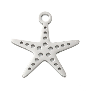 304 Stainless Steel Pendants, Laser Cut, Star Charm, Stainless Steel Color, 24x24x1mm, Hole: 3mm