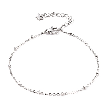 304 Stainless Steel Cable Chain, Satellite Chain Bracelets, with Rondelle Beads and Lobster Claw Clasps, Stainless Steel Color, 7-1/4 inch(18.5cm)