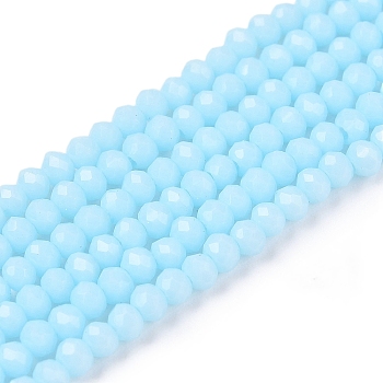 Opaque Solid Color Imitation Jade Glass Beads Strands, Faceted, Rondelle, Light Cyan, 2.3~2.7x1.5mm, Hole: 0.4mm, about 150~155pcs/strand, 32~33cm