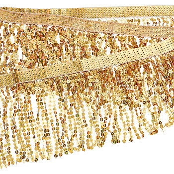 Sparkle PVC Paillette Tassel Ribbons, Garment Accessories, Gold, 6-3/4 inch(170mm)