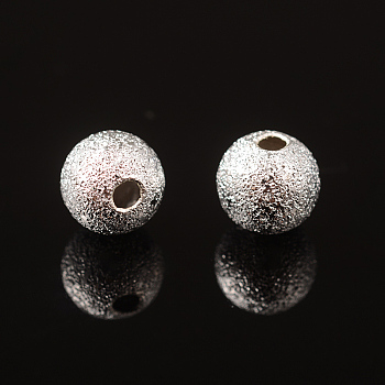 Brass Textured Beads, Silver Color Plated, Round, 6mm, hole: 1mm