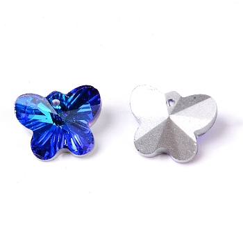 Glass Rhinestone Pendants, DIY Accessories for Jewelry Making, Faceted Butterfly, Blue, 12x15x7mm, Hole: 1.5mm