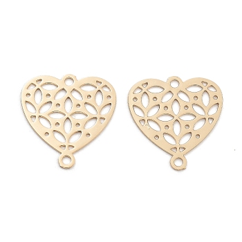 Long-Lasting Plated Brass Links Connector Charms, Hollow Heart, Light Gold, 19.5x19x0.3mm, Hole: 1.2mm