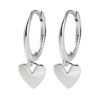 925 Sterling Silver Heart Hoop Earrings, Platinum, 18.5x11.5mm