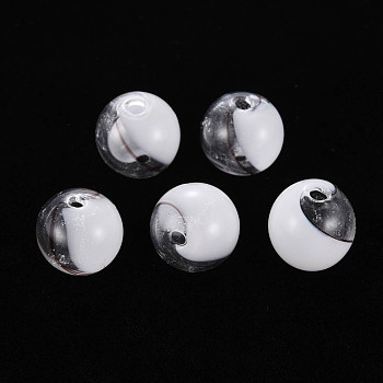 Transparent Handmade Blown Glass Globe Beads, Round, White, 12.5~14mm, Hole: 1~2mm