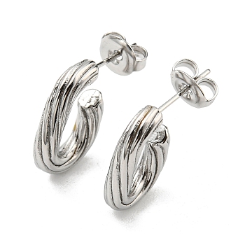 304 Stainless Steel Oval Stud Earrings, Half Hoop Earrings, Stainless Steel Color, 17x3mm