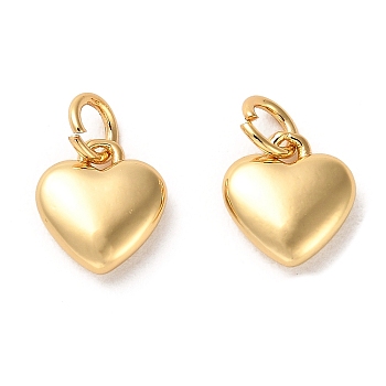 Rack Plating Brass Charms, with Jump Ring, Heart, Real 18K Gold Plated, 10x9x3mm, Hole: 3mm