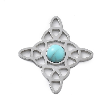 304 Stainless Steel Pave Synthetic Turquoise Pendants, Trinity Knot Charms/Links, Stainless Steel Color, Stainless Steel Color, 20x20x3mm, Hole: 1.5x3mm