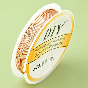 Copper Jewelry Wire, Round, Long-Lasting Plated, Light Gold, 20 Gauge, 0.8mm, about 9.84 Feet(3m)/Roll