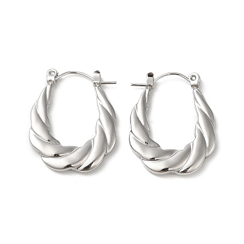 304 Stainless Hoop Earrings, Twist Rope Shape, Stainless Steel Color, 25x20x3mm