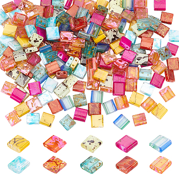 200Pcs 10 Colors 2-Hole Glass Seed Beads, Opaque Spray Painted, Rectangle, Mixed Color, 5x4.5~5x2~2.5mm, Hole: 0.5~0.8mm, 20pcs/color
