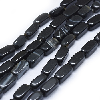 Natural Banded Agate/Striped Agate Beads Strands, Dyed & Heated, Cuboid, Black, 11x5~5.5x5~5.5mm, Hole: 1mm, about 35~36pcs/strand, 15.3 inch~15.7 inch(39~40cm)