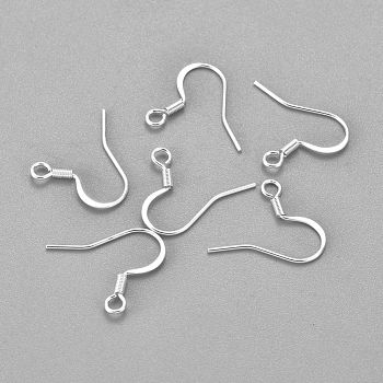 304 Stainless Steel French Earring Hooks, Flat Earring Hooks, Ear Wire, with Horizontal Loop, Silver, 17~18x16x1.5mm, Hole: 2.5mm, 20 Gauge, Pin: 0.8mm