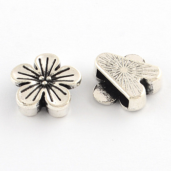 Tibetan Style Flower Alloy Slide Charms, Cadmium Free & Lead Free, Antique Silver, 16x16.5x5mm, Hole: 12x3mm