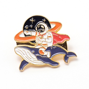 Astronaut & Whale Cartoon Enamel Pin, Zinc Alloy Enamel Brooch for Jacket Backpack Hat Pant Accessories, Colorful, 25.5x28x9.5mm