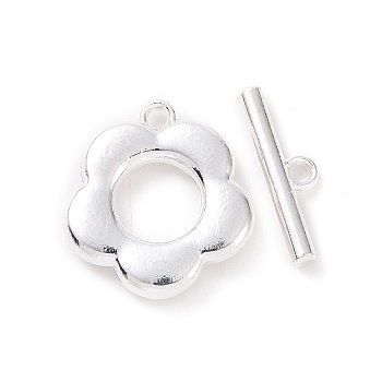 Alloy Toggle Clasps, Flower, Matte Silver Color, Flower: 14x13x2mm, Bar: 4x13x2mm, Hole: 1.2mm