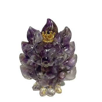 9-Tailed Fox Amethyst Display Decorations, Gems Crystal Ornament, Resin Home Decorations, 60x45x60mm