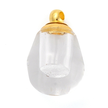 Glass Bottle Pendants, with 
Brass Cap, Wish Bottle Pendant, Refillable Bottle Pendant, Teardrop, Golden, Clear, 25mm, Hole: 2mm