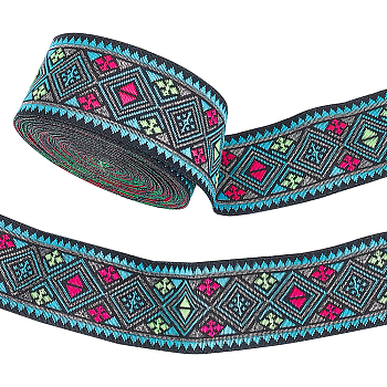 Ethnic Style Rhombus Pattern Polyester Ribbon, Clothing Accessories, Light Sky Blue, 1-1/4 inch(33mm), about 7.66 Yards(7m)/pc