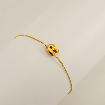 304 Stainless Steel Serpentine Chain Bracelets, Chunk Letter Link Bracelets for Women, Real 18K Gold Plated, Letter R, 6.50 inch(16.5cm), letter: 7~8.5x6~10.5mm