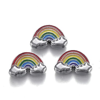 Alloy Enamel Slide Charms, Platinum Plated, Rainbow with Cloud Shape, Rainbow Color, 12.5x18.5x4.5mm, Hole: 8.5x1.5mm