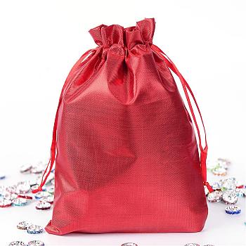 Rectangle Cloth Bags, with Drawstring, Red, 17.5x13cm