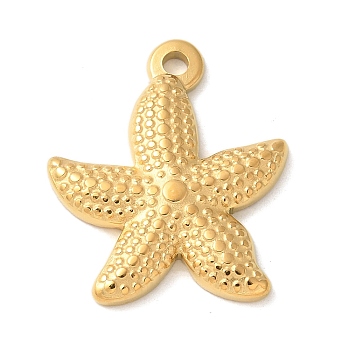 304 Stainless Steel Pendants, Ion Plating(IP), Starfish Charm, Real 14K Gold Plated, 23x19.5x3mm, Hole: 2mm