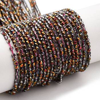 Transparent Electroplate Glass Beads Strands, Half Plated, Faceted Round, Rainbow Plated, 2mm, Hole: 0.7mm, about 184~187pcs/strand, 14.45''(36.7cm)