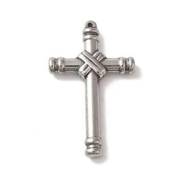 304 Stainless Steel Pendants, Cross Charm, Religion, Stainless Steel Color, 50x30x6.5mm, Hole: 1.6mm