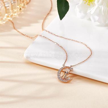 Chinese Zodiac Necklace Snake Necklace 925 Sterling Silver Rose Gold Serpent on the Moon Pendant Charm Necklace Zircon Moon and Star Necklace Cute Animal Jewelry Gifts for Women(JN1090F)-4