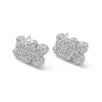 Bear Rack Plating Brass Cubic Zirconia Stud Earrings for Women, Long-Lasting Plated, Lead Free & Cadmium Free, Platinum, 12x9x3mm, Pin: 0.8mm(EJEW-K245-25P)