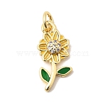 Brass Micro Pave Cubic Zirconia Pendants, with Enamel, Flower Charms, Long-Lasting Plated, Cadmium Free & Lead Free, Rack Plating, Real 18K Gold Plated, 17.5x8x2.5mm, Jump Ring: 5x1mm, Inner Diameter: 3mm(KK-A296-37G)