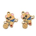 304 Stainless Steel Enamel Pendants, Bear with Football Charms, with Glitter Powder, Ion Plating(IP), Golden, 14x11x1.5mm, Hole: 1.3mm(SA-CBA49D2-01G)