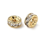 316 Surgical Stainless Steel Rhinestone Spacer Beads, Flat Round, Ion Plating(IP), Flat Round, Real 18K Gold Plated, 7x3mm, Hole: 1mm(STAS-L285-001G-03)