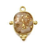 304 Stainless Steel Enamel Pendants, with Natural Rose Quartz Chips inside and Gold Foil, Rectangle Charm, Golden, Ion Plating(IP), 21.5x17x6.5mm, Hole: 1.8mm(STAS-H201-02G-01)