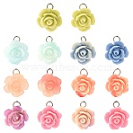 14Pcs 7 Colors Synthetic Coral Pendants, Flower Charms, with Brass Findings, Mixed Color, 11mm, Hole: 2mm, 2pcs/color(PALLOY-FS00082)