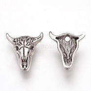 Tibetan Style Alloy Charms, Cattle, Cadmium Free & Lead Free, Antique Silver, 13x12x3.5mm, Hole: 2mm, about 1260pcs/1000g(TIBEP-T002-88AS-RS)
