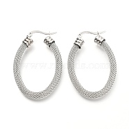 304 Stainless Steel Mesh Hoop Earrings, Oval, Stainless Steel Color, 45x31x5.8mm, Pin: 0.7mm(EJEW-C501-14P-A)