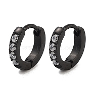 304 Stainless Steel Micro Pave Clear Cubic Zirconia Huggie Hoop Earrings, with 316 Stainless Steel Pins, Black, 9.5x2x9.5mm(EJEW-C096-01A-EB)