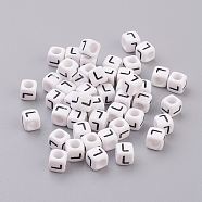 Pandahall 50g Opaque Acrylic Horizontal Hole Letter Beads, Cube, Letter L, 6x6x6mm, Hole: 3.2mm(SACR-TA0001-19O)
