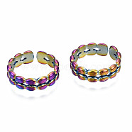 Hollow Cuff Rings, Rainbow Color 304 Stainless Steel Open Rings for Women, US Size 10 1/4(19.9mm)(RJEW-N038-031)