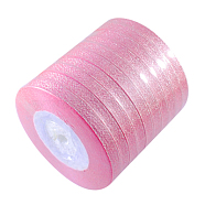 Glitter Metallic Ribbon, Sparkle Ribbon, with Silver Metallic Cords, Valentine's Day Gifts Boxes Packages, Hot Pink, 3/8 inch(8mm), about 25yards/roll(22.86m/roll), 10rolls/group(RSC8mmY-029)