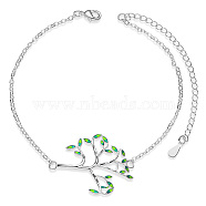 SHEGRACE Brass Link Anklets, with Epoxy Resin and Cable Chains, Tree, Platinum, Yellow Green, 8-1/4 inch(21cm)(JA128B)