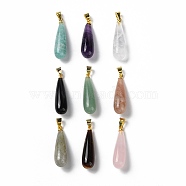 Natural Mixed StoneTeardrop Pendants, with Ion Plating(IP) Golden Plated Brass Findings, 26.5x7.5mm, Hole: 4.3x3.5mm(G-Q005-03G)