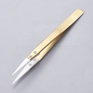 Stainless Steel Beading Tweezers, with Porcelain, Golden, White, 12.9~13x0.95~1cm(TOOL-F006-08A)